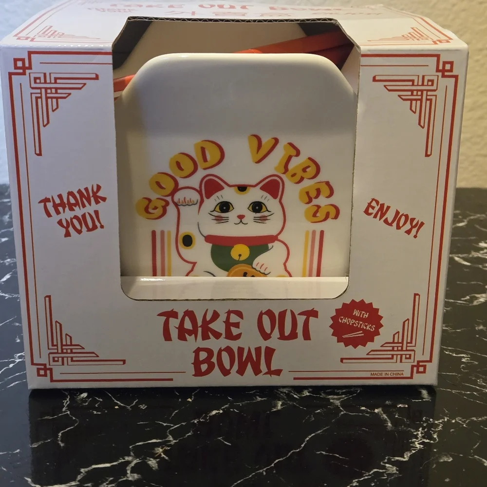 Good Vibes Fortune Cat Take Out Bowl